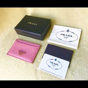 PRADA Pink Saffiano Leather Credit Card Wallet